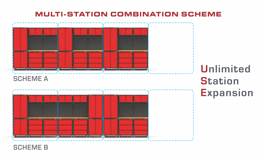 9 piezas Sistema de banco de trabajo de garaje de metal para taller