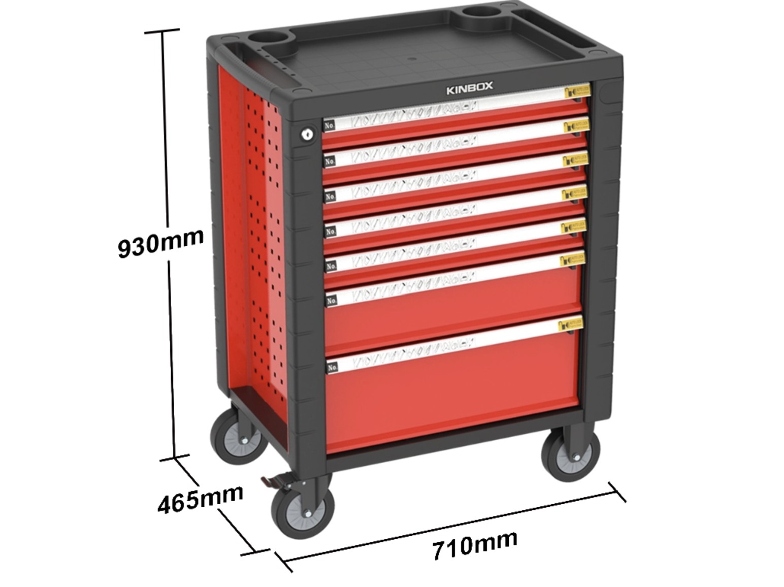Tama&ntilde;o del gabinete de herramientas con ruedas de 7 cajones KINBOX