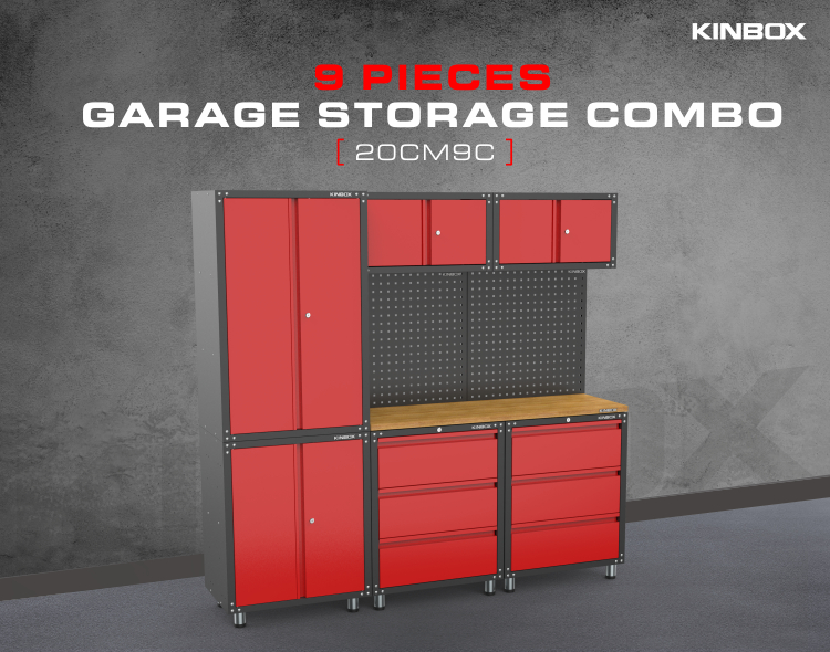 9 piezas Sistema de banco de trabajo de garaje de metal para taller